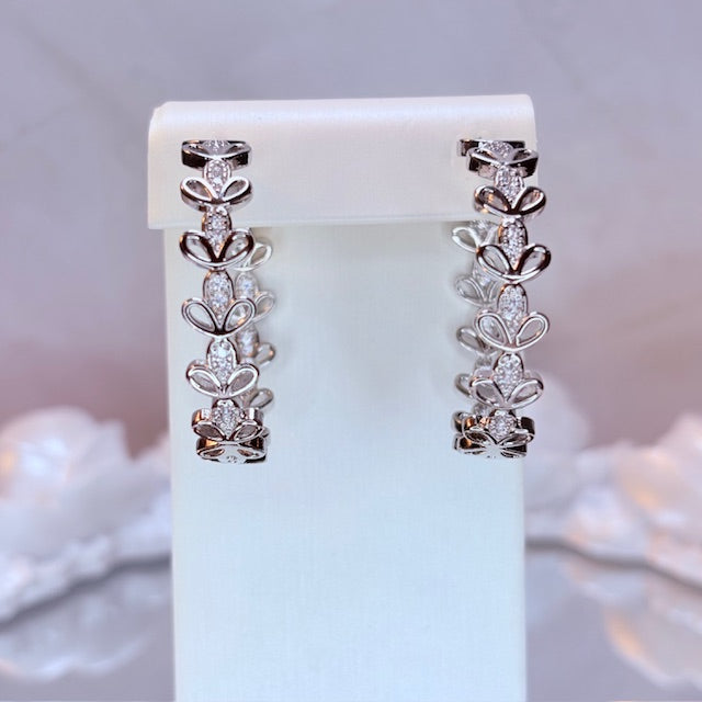 silver luxe floral vine hoop earrings