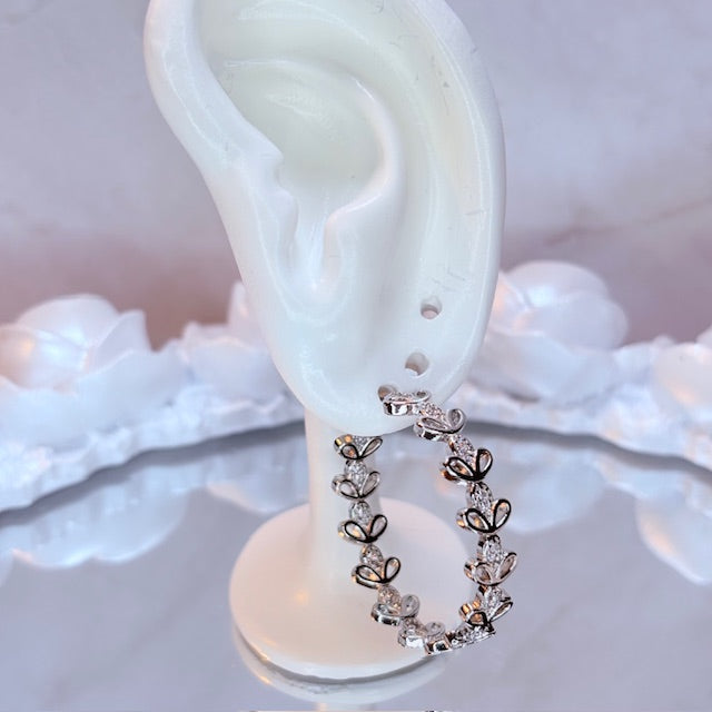 silver luxe floral vine hoop earrings