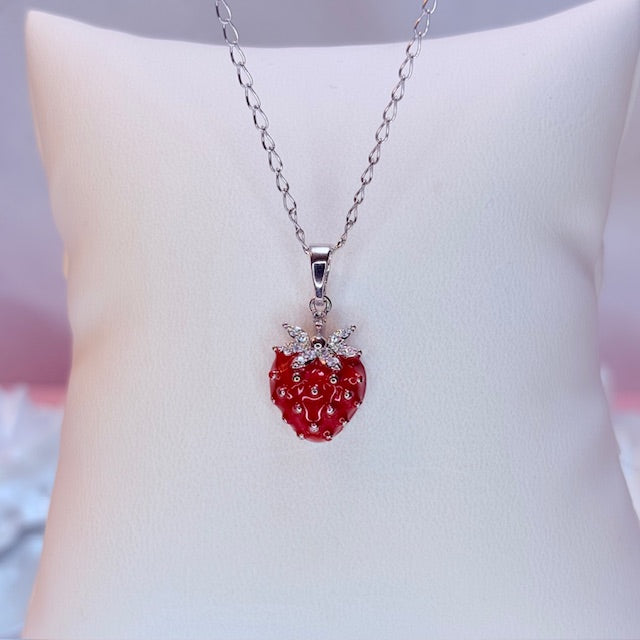 silver mele strawberry necklace
