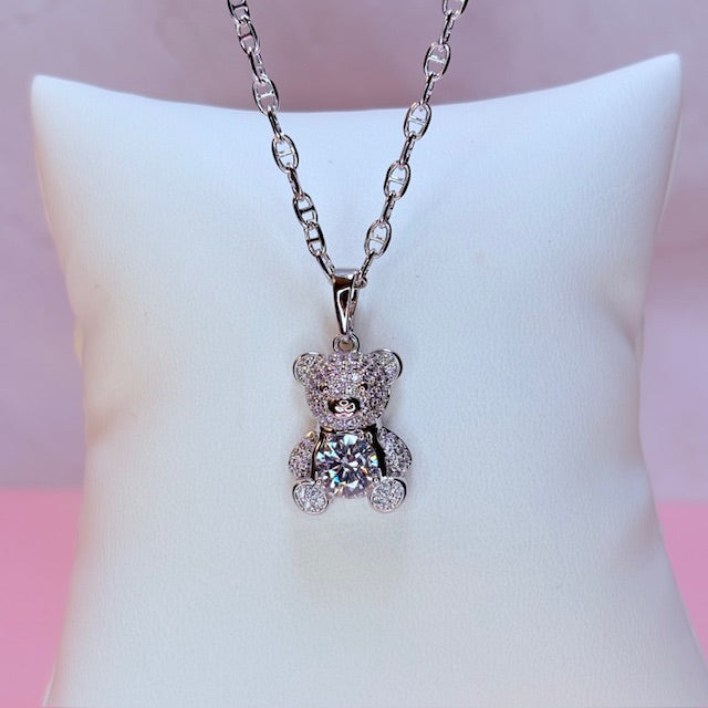 silver mini bear necklace