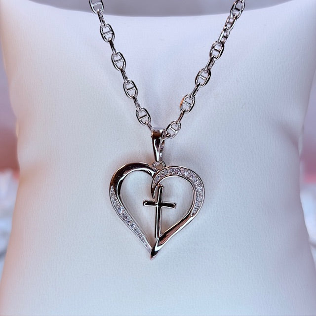 silver nalani cross heart necklace