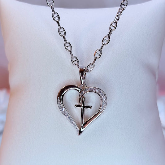 silver nalani cross heart necklace