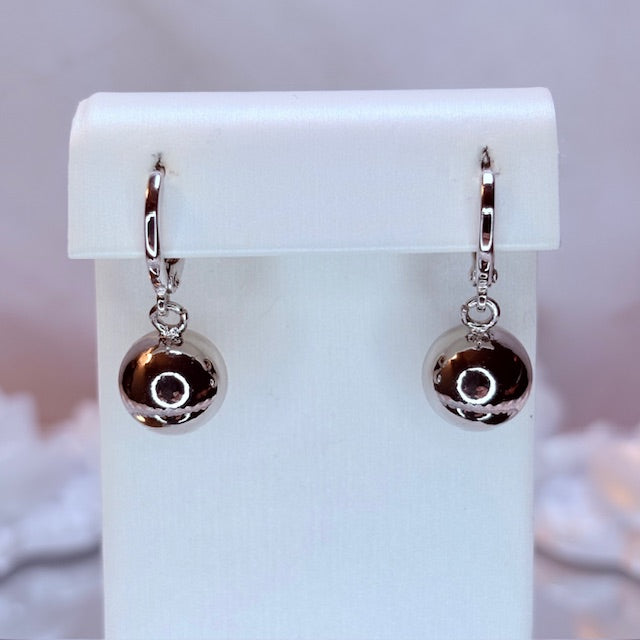 silver orb drop earrings