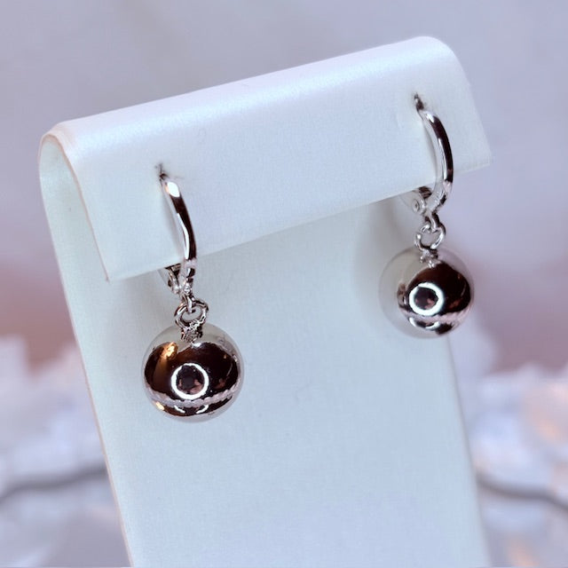 silver orb drop earrings