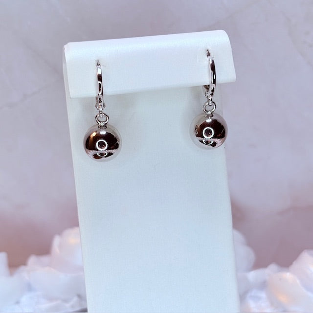 silver orb drop earrings