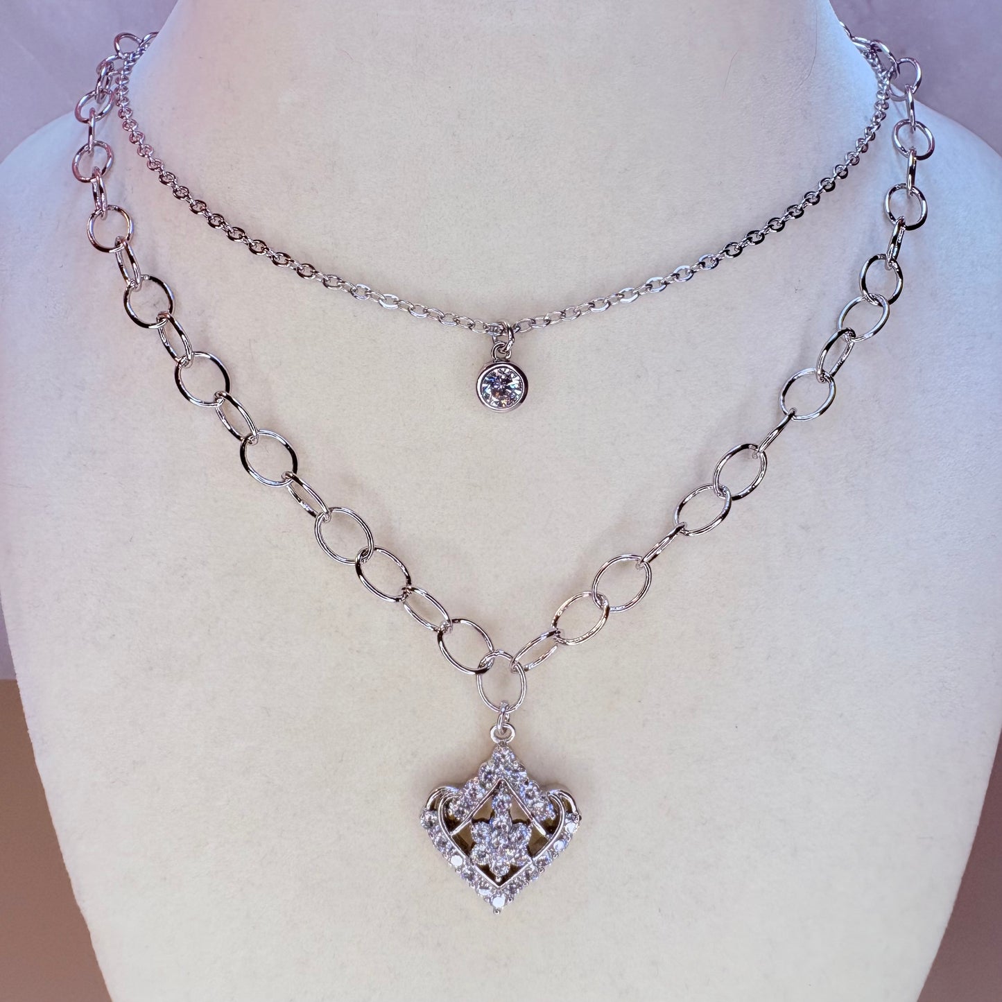 silver petal heart necklace