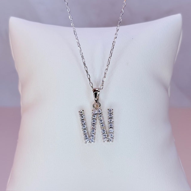 silver embellished initial necklace