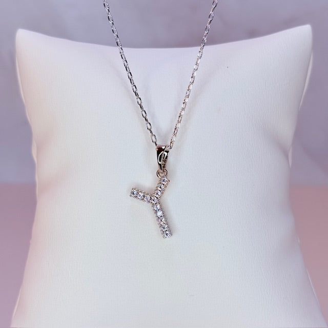 silver embellished initial necklace