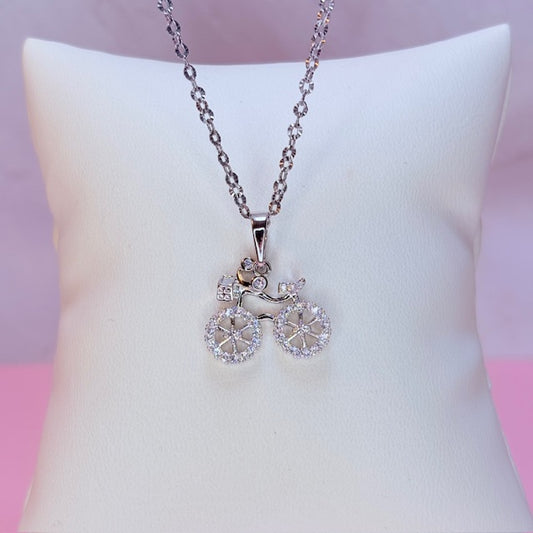 silver sparkle bicycle necklace