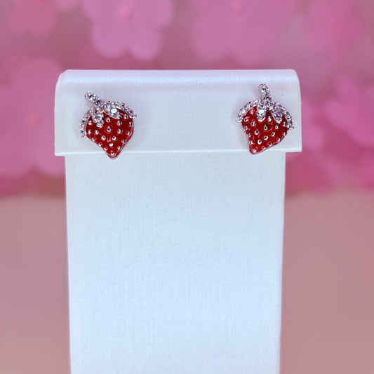 silver strawberry earrings