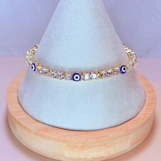 white evil eye tennis bracelet