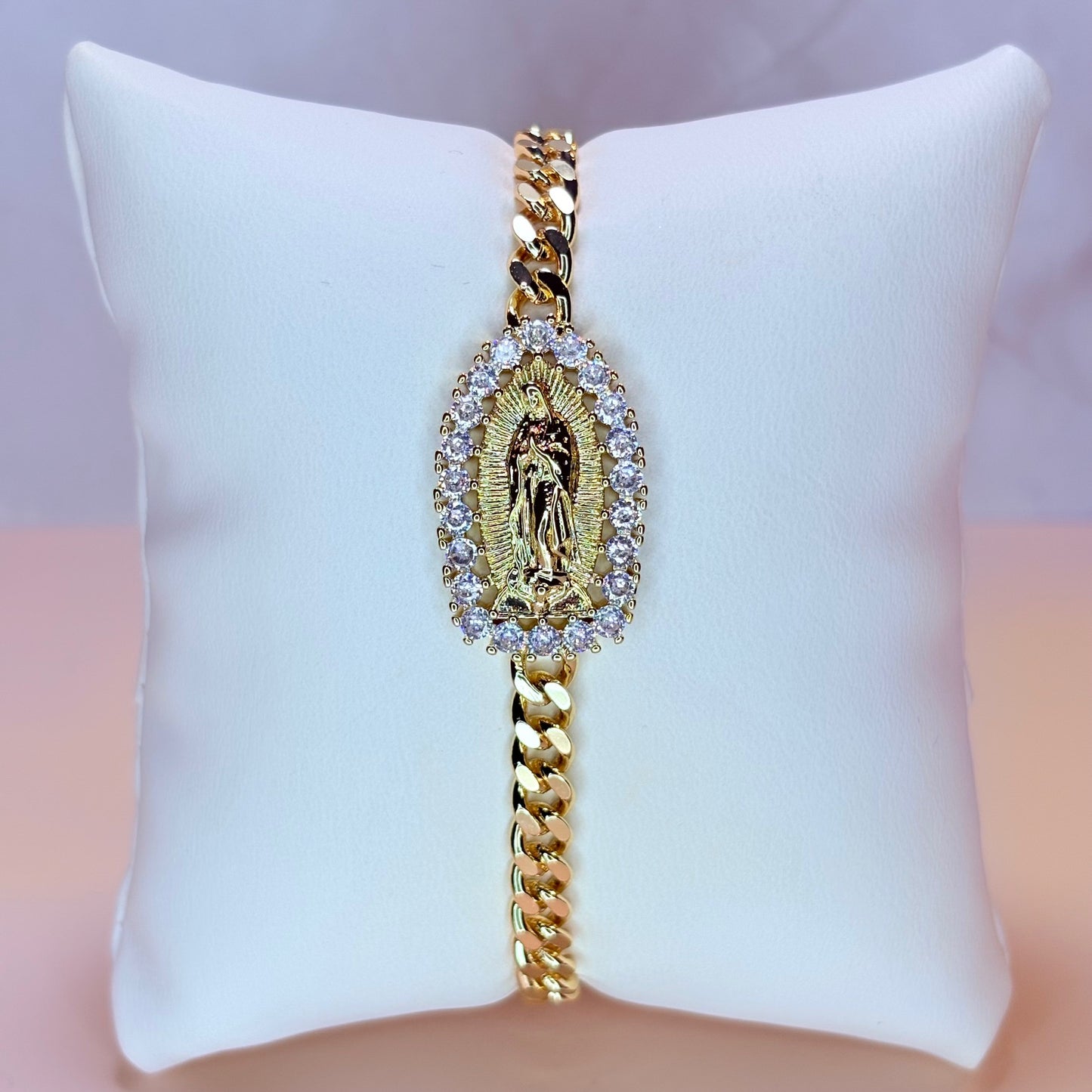 virgencita with cuban link bracelet
