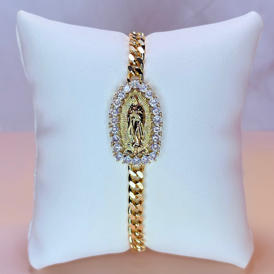virgencita with cuban link bracelet