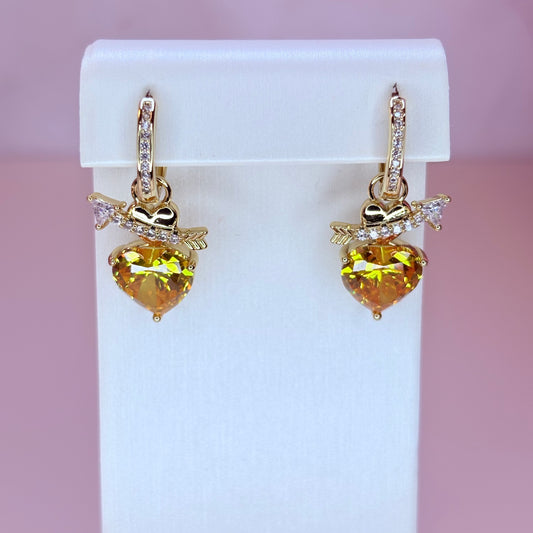yellow heart with arrow hoop earring