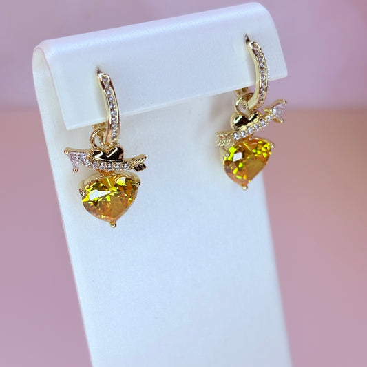yellow heart with arrow hoop earring